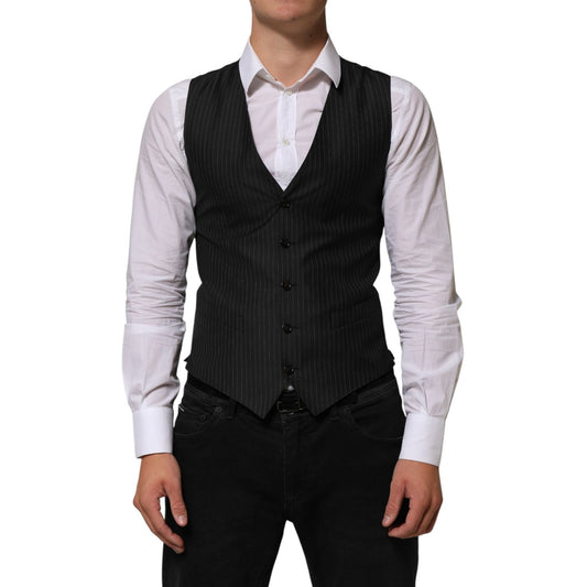 Dolce & Gabbana Black Wool Men Dress Formal Waistcoat Vest