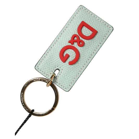 Dolce & Gabbana Mint Green Calf Leather Logo Metal Ring Keychain Keyring