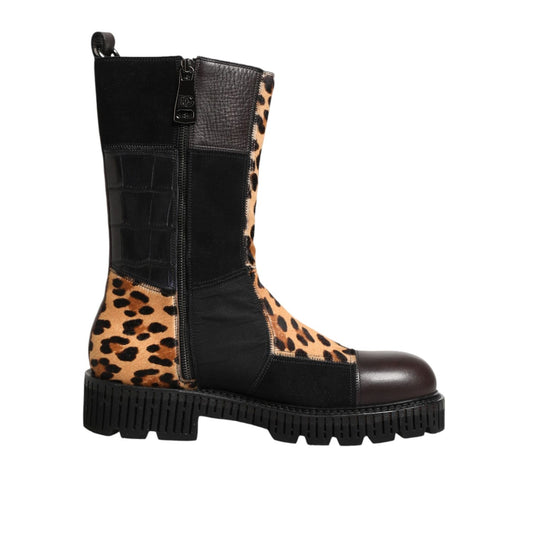 Dolce & Gabbana Multicolor Leopard Mid Calf Boots Shoes