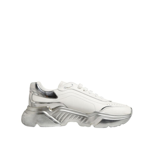 Dolce & Gabbana White Silver Daymaster Low Top Sneakers Shoes