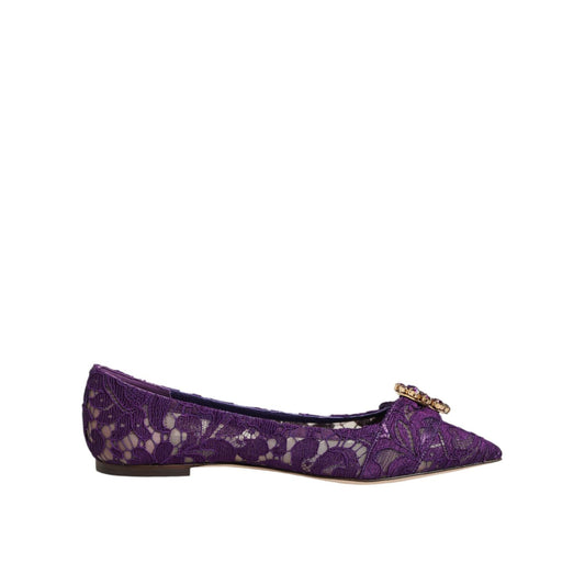 Dolce & Gabbana Purple Taormina Lace Crystals Flats Shoes
