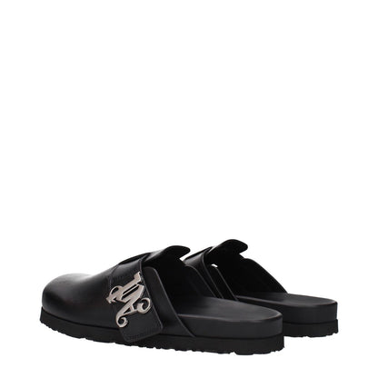 Palm Angels Black Leather Slippers