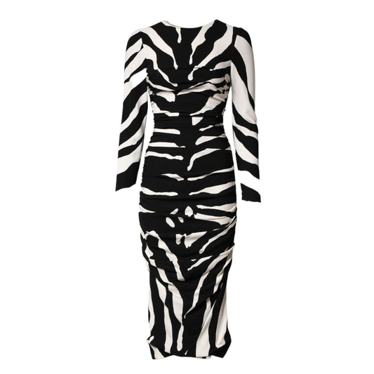 Dolce & Gabbana Black White Zebra Viscose Sheath Midi Dress