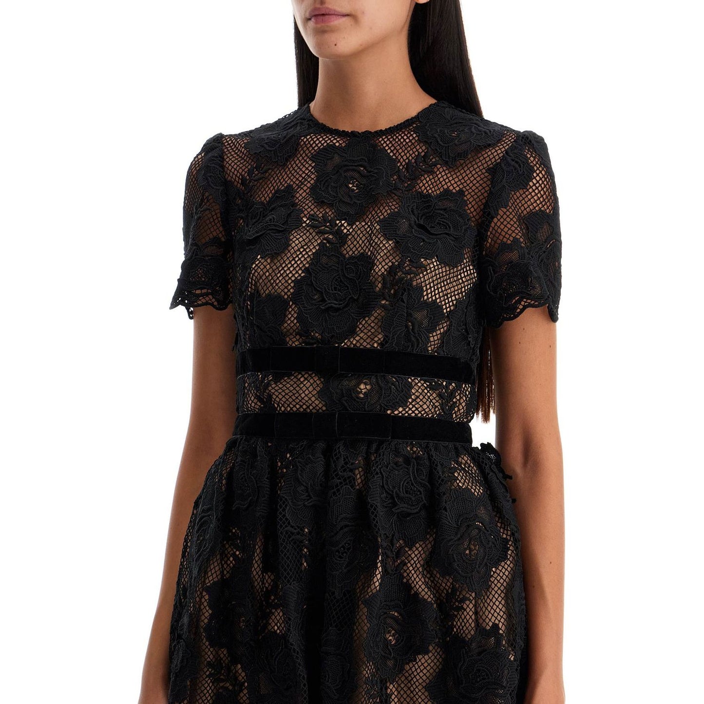 Self Portrait midi lace dress with bows