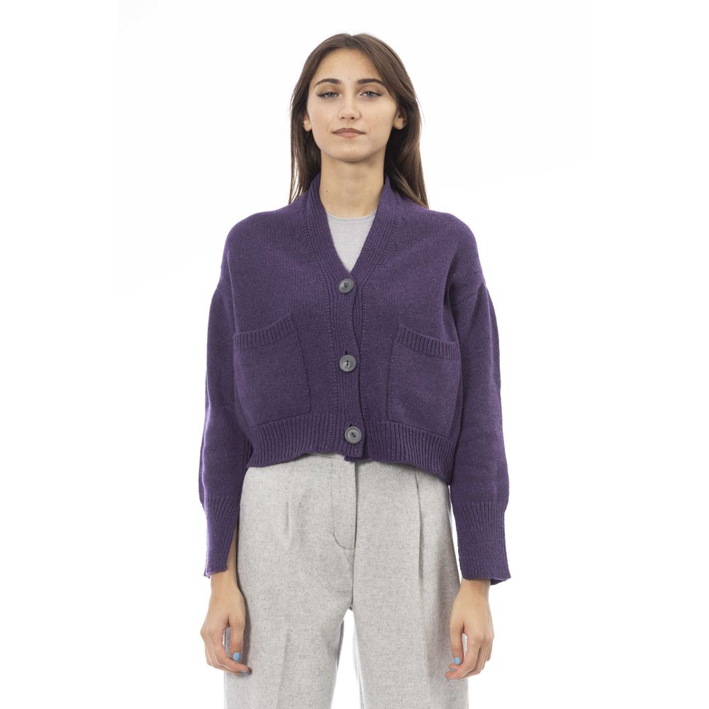 Alpha Studio Purple Merino Wool Women Cardigan