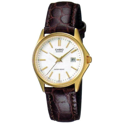 CASIO COLLECTION Mod. LADY DATE LEATHER - WHITE. GOLD INDEXES WATCHES