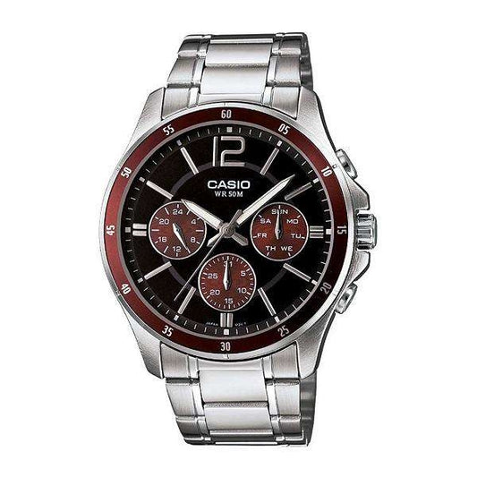 CASIO COLLECTION Mod. MULTIFUNCTION CALENDAR - BLACK & BORDEAUX WATCHES