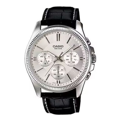 CASIO Mod. DAY DATE MULTIFUNCTION. LEATHER - WHITE WATCHES