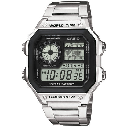 CASIO SPORT Mod. DIVER - WORLD TIME ILLUMINATOR 5 ALARMS - FUTURE CLASSIC COLLECTION - SILVER STEEL WATCHES