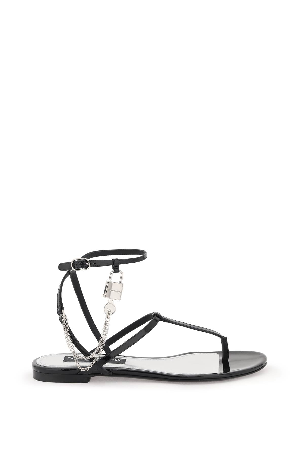 Dolce & Gabbana patent leather thong sandals with padlock Sandals Dolce & Gabbana