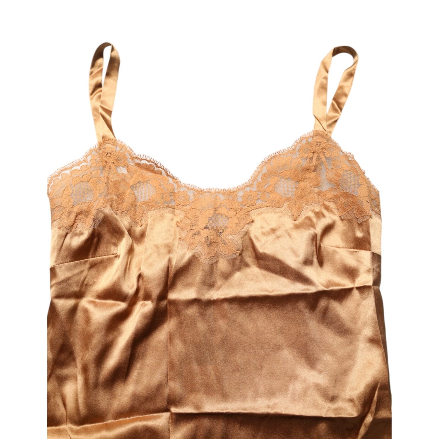 Dolce & Gabbana Brown Floral Lace Silk Satin Tank Lingerie Underwear