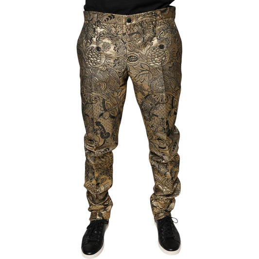 Dolce & Gabbana Gold Floral Jacquard Men Dress Pants 1728,67345645728,Dolce & Gabbana,Gold,IT52 | XL,Jeans & Pants - Men - Clothing,Material: 81% Polyester 12% Metallized Polyester 7% Nylon,Men,New with tags Dolce & Gabbana PAN75361-52
