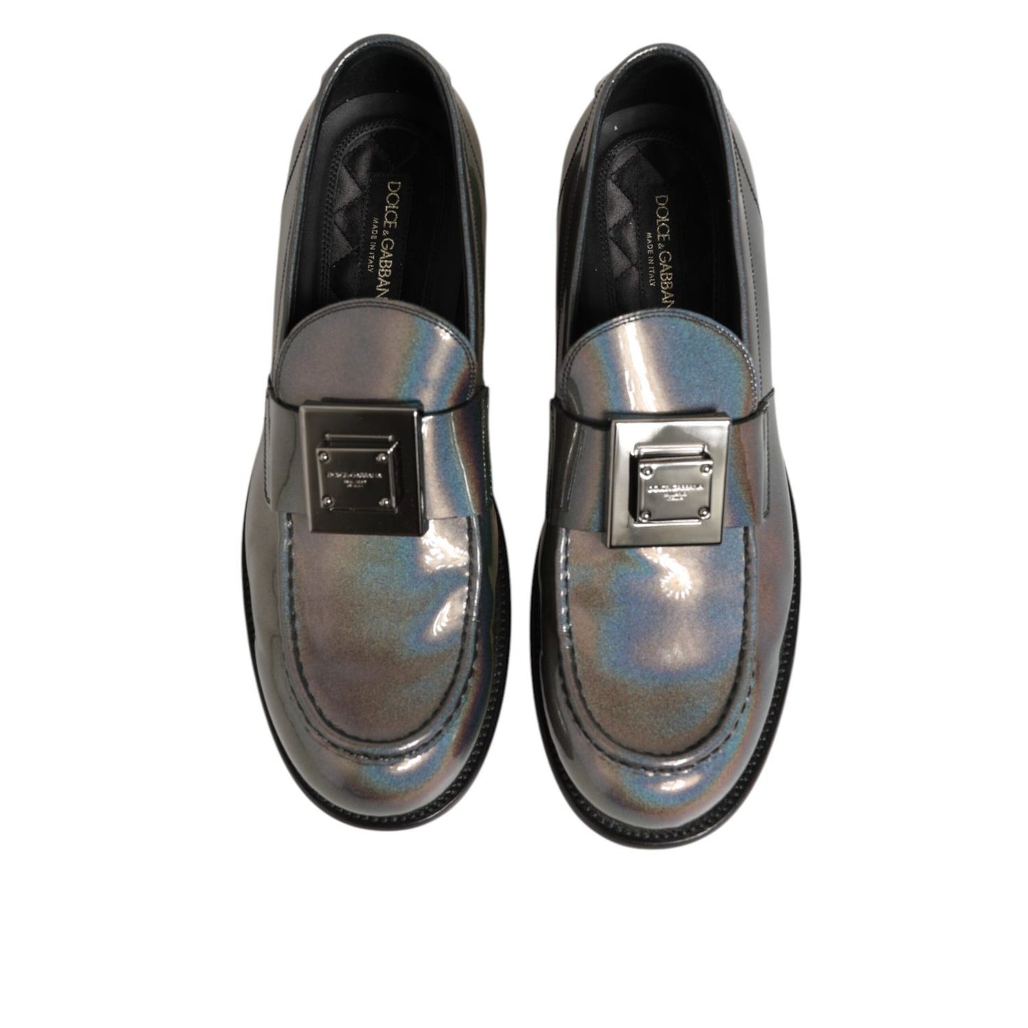 Dolce & Gabbana Metallic Silver Logo Slip On Men Dress Shoes