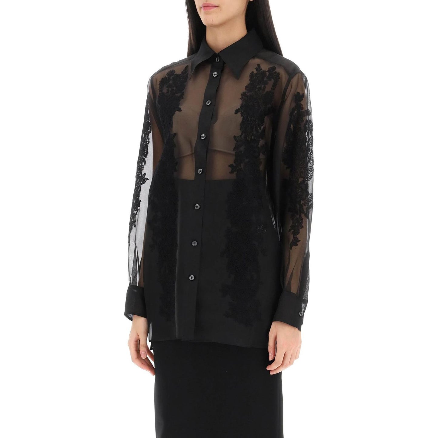 Dolce & Gabbana organza shirt with lace inserts Topwear Dolce & Gabbana