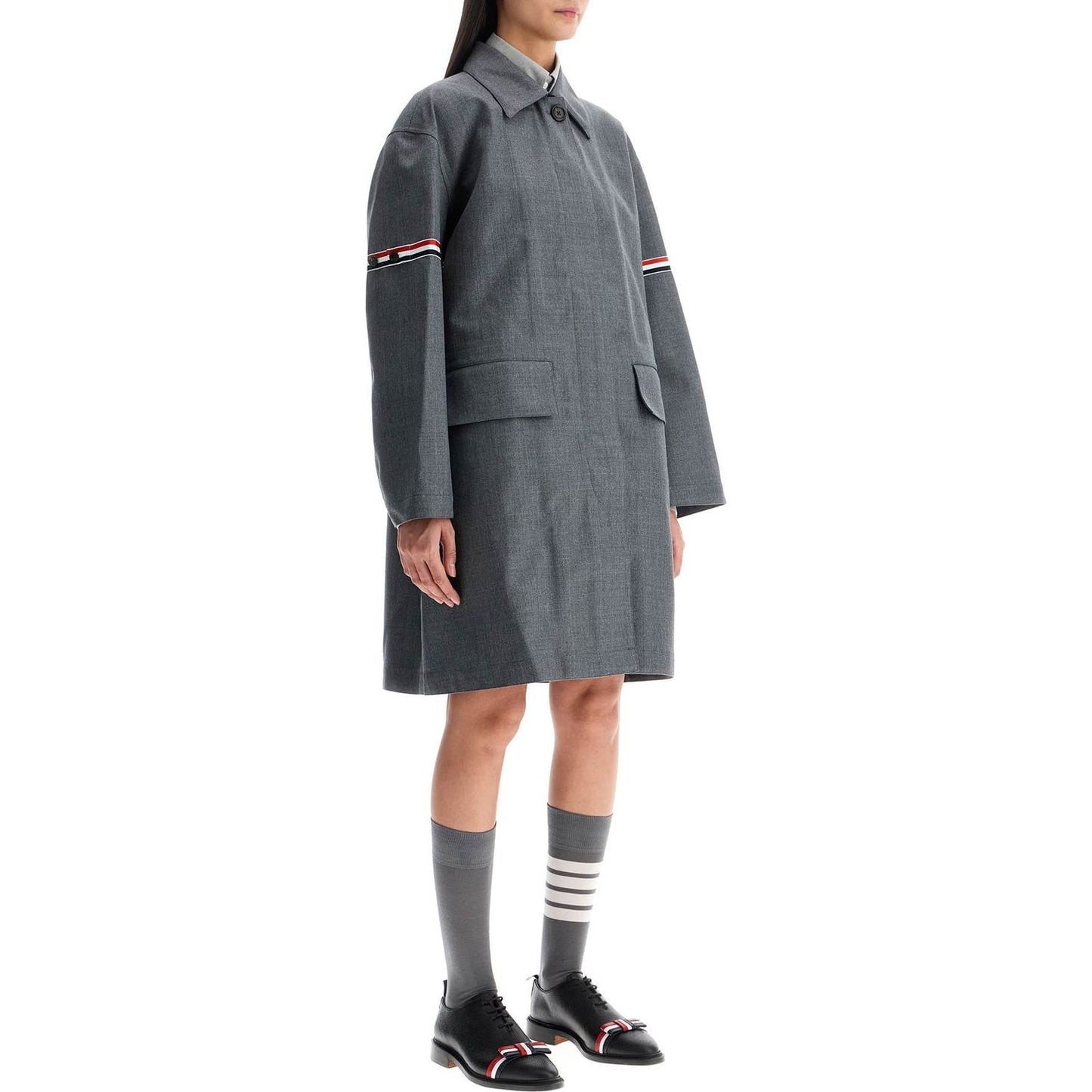 Thom Browne waterproof technical wool coat with rwb stripes