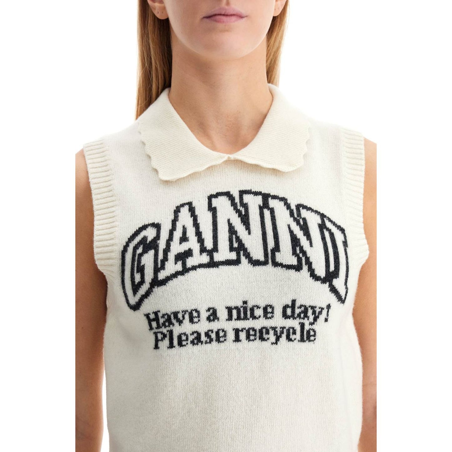 Ganni knitted vest with collar