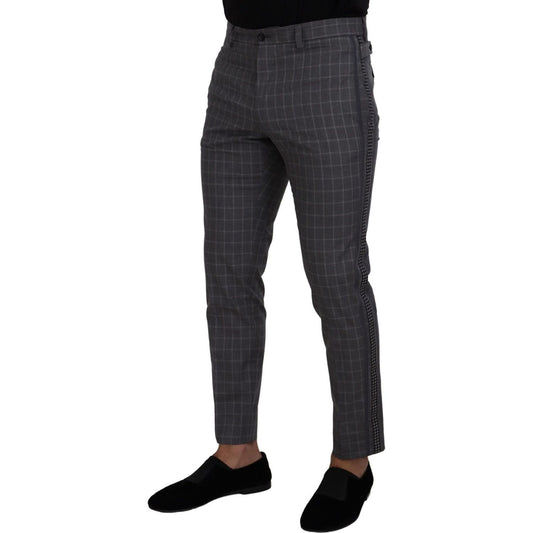 Grey Cotton Checkered Chino Pants Dolce & Gabbana